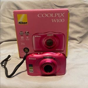 Pink NIkon coolpix w100 camera, only used once